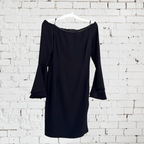 Bardot Solange Black Off-Shoulder Sheath Dress W Long Fluted Sleeves Size 6 - Picture 4 of 14